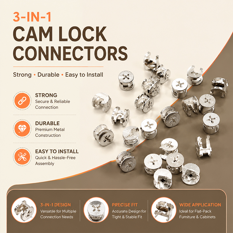 Furniture Knock Down Hardware - 3-in-1 Eccentric Wheel Joining Fitting Knock-Down