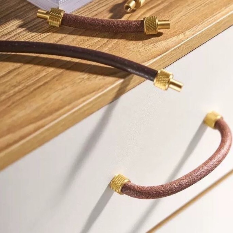 Furniture Hardware Factory - Brass + Leather Cabinet Pulls Handle