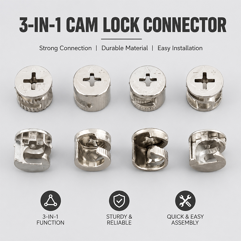 Furniture Knock Down Hardware - Eccentric Wheel Locking Fitting 3-in-1 Knock-Down